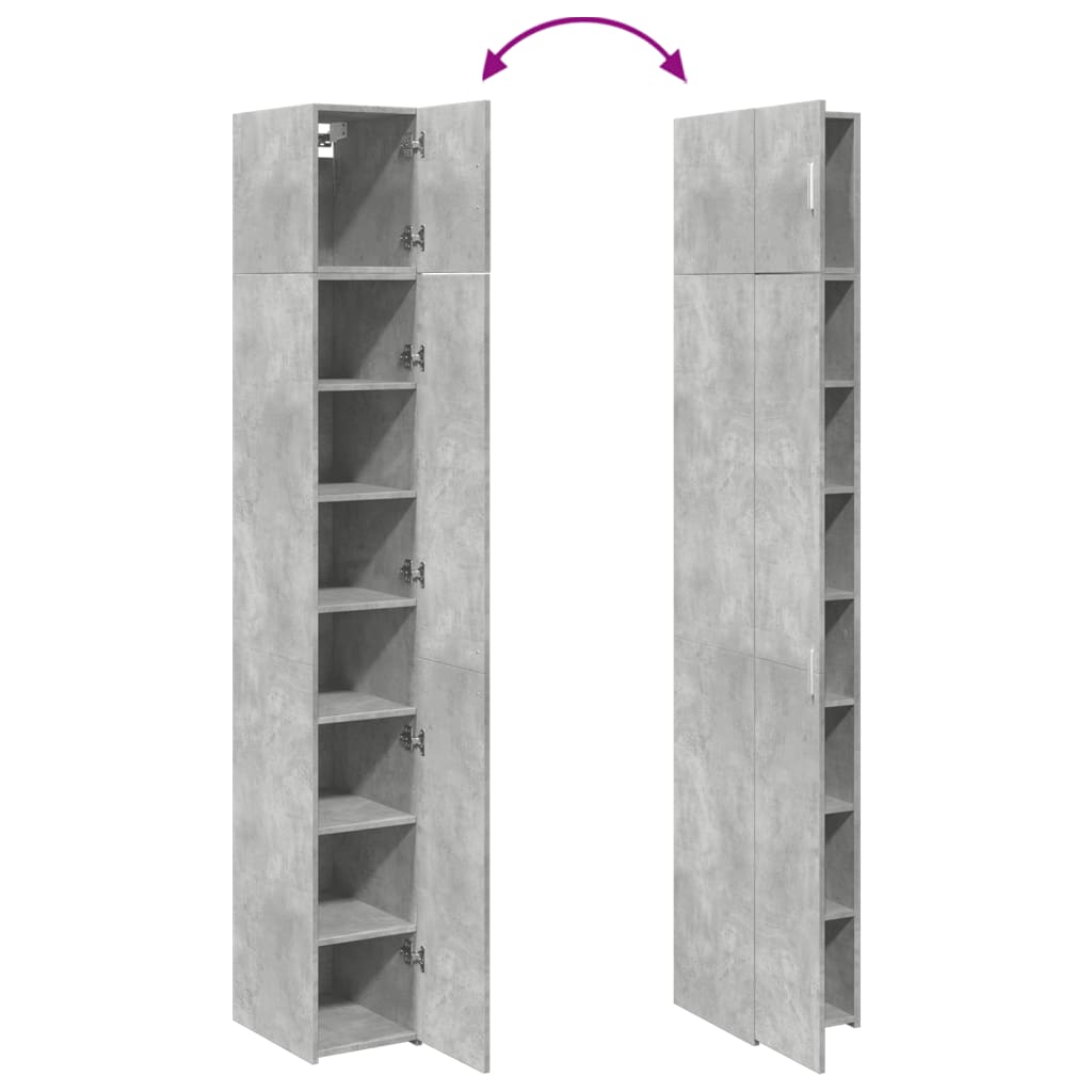 HKH Armario alto y estrecho de almacenamiento de madera procesada - Gris hormigón