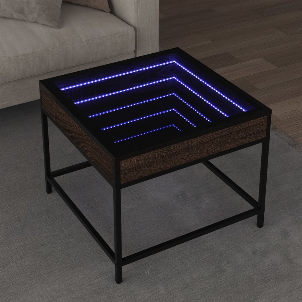 Mesa de Centro HKH Luces Led Infinity Roble - Marrón
