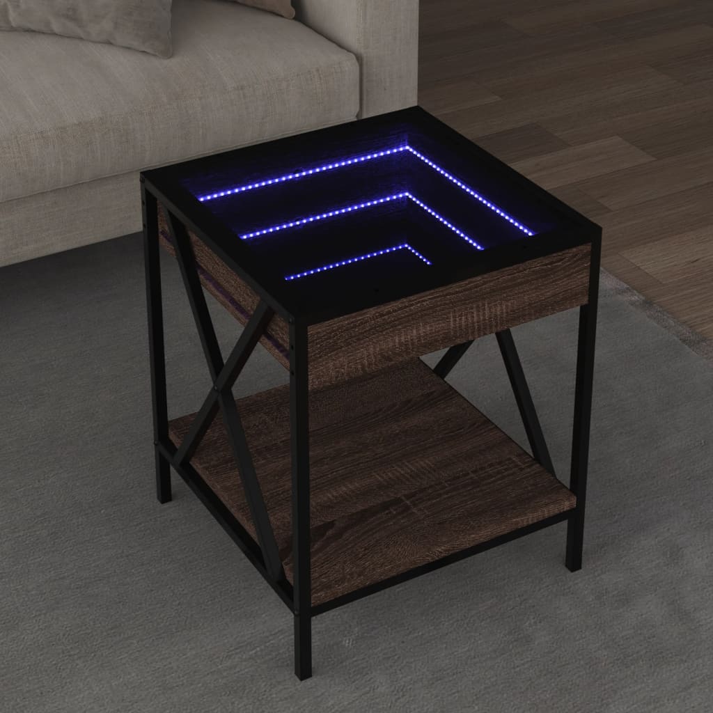 Mesa de Centro HKH Luces Led Infinity Roble - Marrón