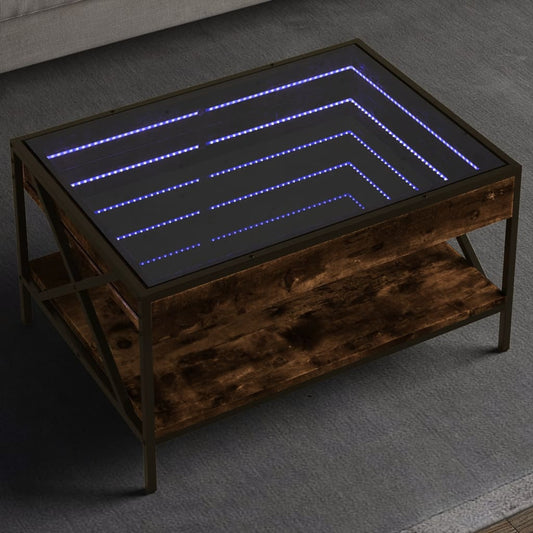 HKH Mesa de Centro Luzes Led Infinity Carvalho Fumado