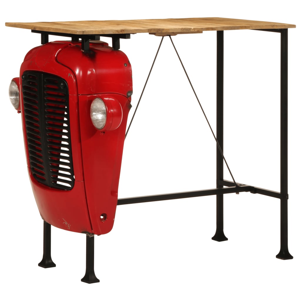 Mesa alta de bar tractor de madera maciza HKH, color rojo/marrón mango
