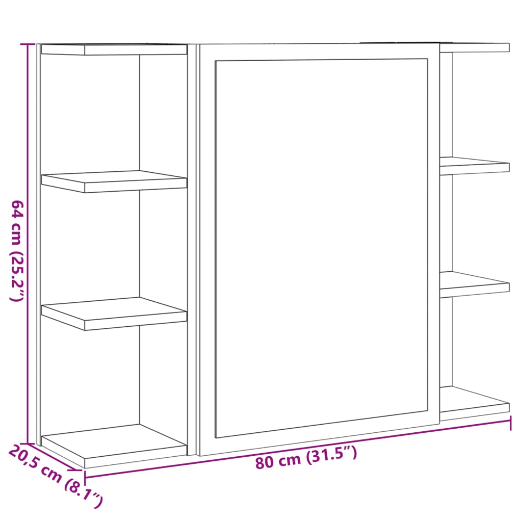 Mueble de Baño HKH con Espejo Contrachapado en Roble - 80x20,5x64cm