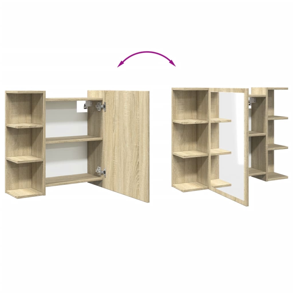 Mueble de Baño HKH con Espejo Contrachapado en Roble - 80x20,5x64cm