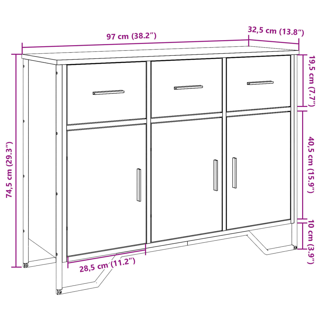 Aparador Moderno HKH en derivados de Madera, Metal 97 X 32,5 X 74,5 Cm - Negro