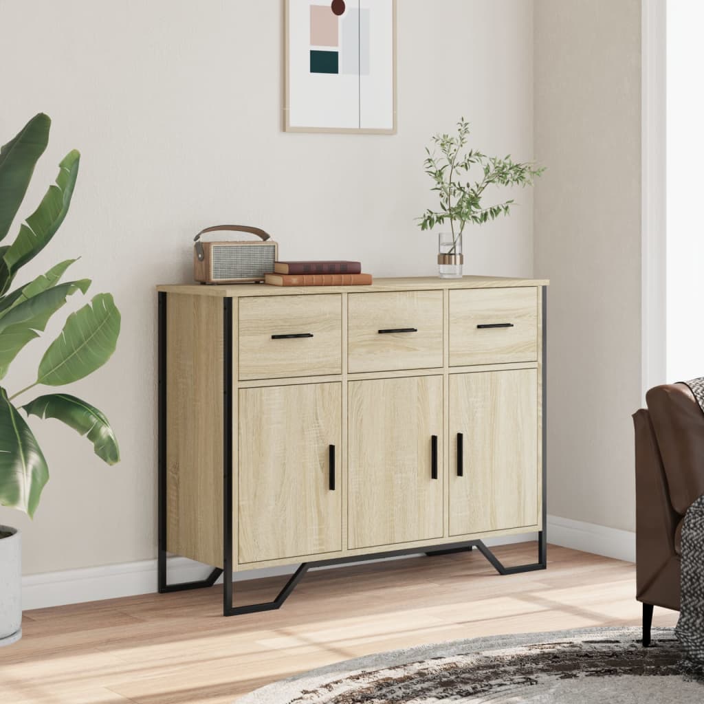 Aparador moderno HKH en derivados de madera, metal 97 x 32,5 x 74,5 cm - Roble Sonoma