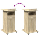 HKH Púlpito C/ Ruedas Y Cajón Derivados de Madera en Madera Roble Sonoma