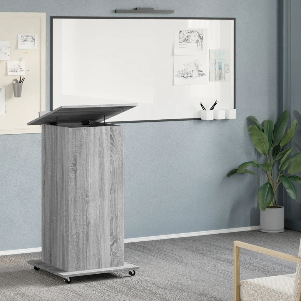 HKH Púlpito C/ Ruedas Y Cajón Madera Manufacturada Sonoma - Gris