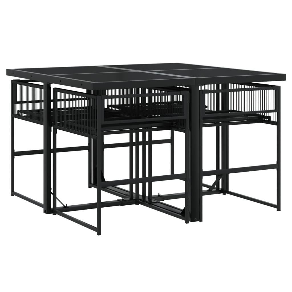 HKH 5 Pcs Conjunto de Jantar P/ Jardim C/ Almofadões Vime Pe - Preto