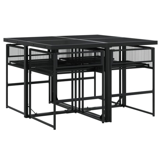 HKH 5 Pcs Conjunto de Jantar P/ Jardim C/ Almofadões Vime Pe - Preto