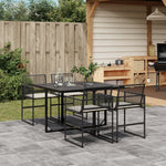 HKH 5 Pcs Conjunto de Jantar P/ Jardim C/ Almofadões Vime Pe - Preto