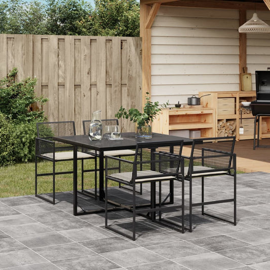HKH 5 Pcs Conjunto de Jantar P/ Jardim C/ Almofadões Vime Pe - Preto