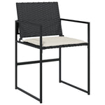 HKH 5 Pcs Conjunto de Jantar P/ Jardim C/ Almofadões Vime Pe - Preto