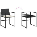 HKH 5 Pcs Conjunto de Jantar P/ Jardim C/ Almofadões Vime Pe - Preto