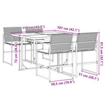 HKH 5 Pcs Conjunto de Jantar P/ Jardim C/ Almofadões Vime Pe - Preto