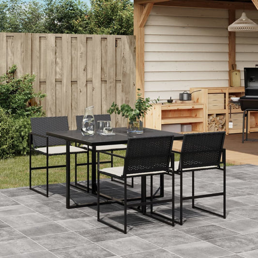 HKH 5 Pcs Conjunto de Jantar P/ Jardim C/ Almofadões Vime Pe - Preto