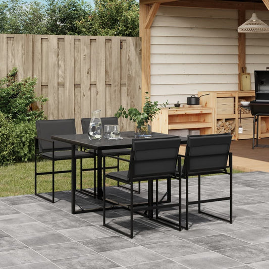 HKH 5 Pcs Conj. de Jantar para Jardim C/ Almofadões Textilene - Preto