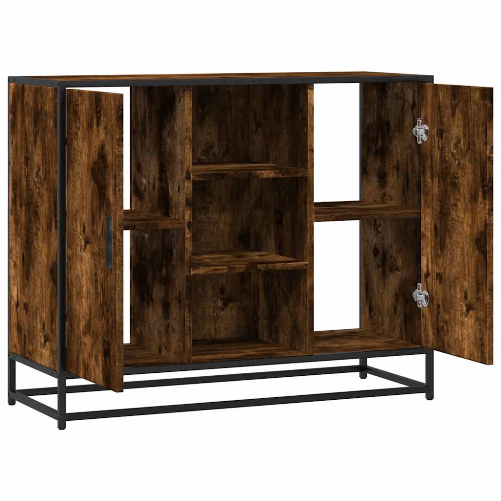 Aparador industrial HKH de derivados de madera, metal 92 x 35 x 76 cm - Roble ahumado