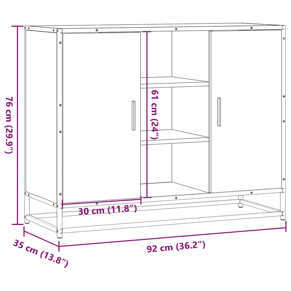 Aparador industrial HKH de derivados de madera, metal 92 x 35 x 76 cm - Roble ahumado