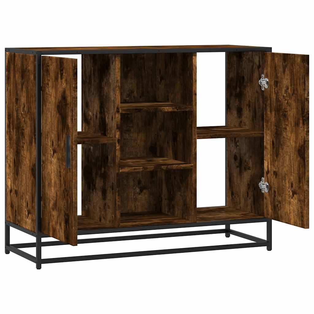 Aparador industrial HKH de derivados de madera, metal 92 x 35 x 76 cm - Roble ahumado