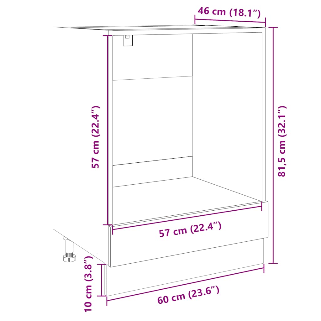 HKH Armário para Forno Cor em Carvalho - 60x46x81,5 Cm