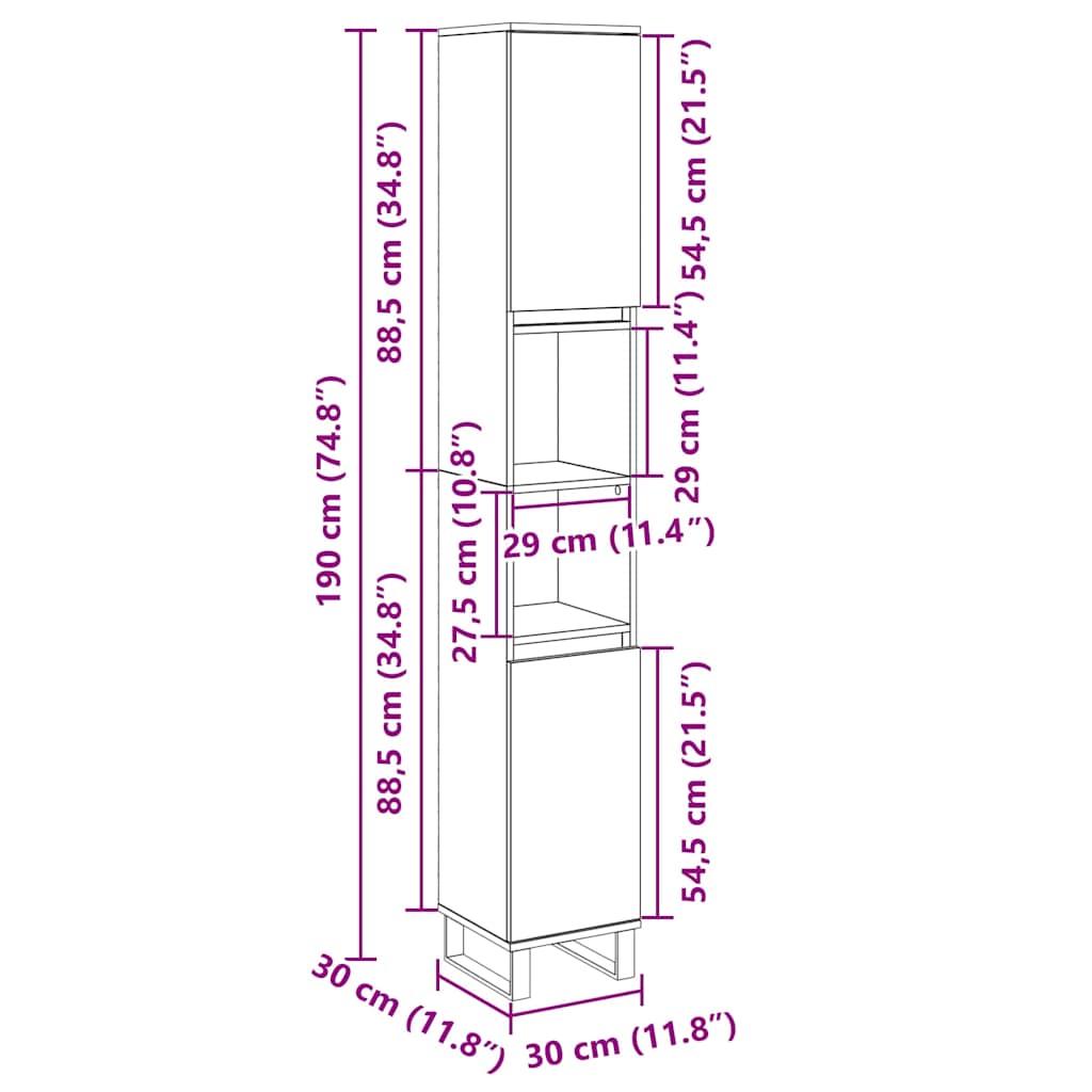 HKH Armario de Baño Roble Sonoma - 30x30x190 Cm