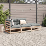 HKH 3 Pcs Conjunto Sofás de Jardim C/ Almofadões Pinho Maciço - Marrom