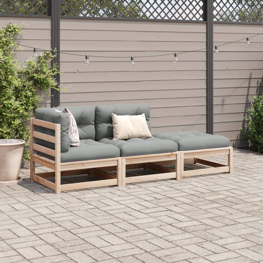 HKH 3 Pcs Conjunto Sofás de Jardim C/ Almofadões Pinho Maciço - Marrom