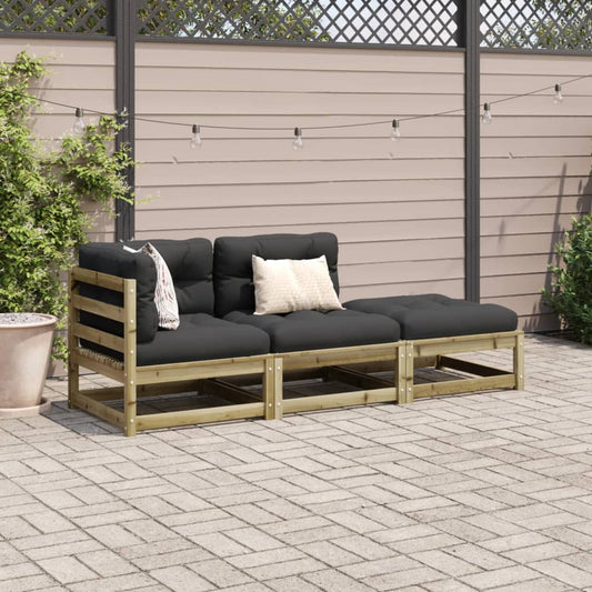 HKH 3 Pcs Conjunto Sofás de Jardim C/ Almofadões Pinho Impregnado - Marrom