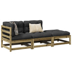 HKH 3 Pcs Conjunto Sofás de Jardim C/ Almofadões Pinho Impregnado - Marrom