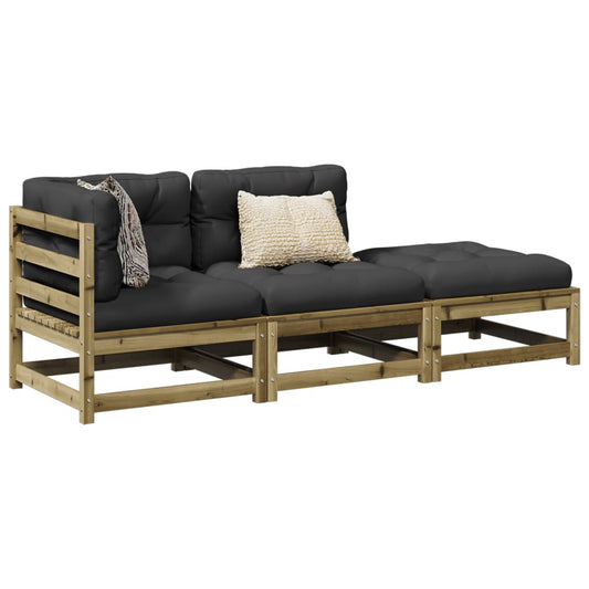 HKH 3 Pcs Conjunto Sofás de Jardim C/ Almofadões Pinho Impregnado - Marrom