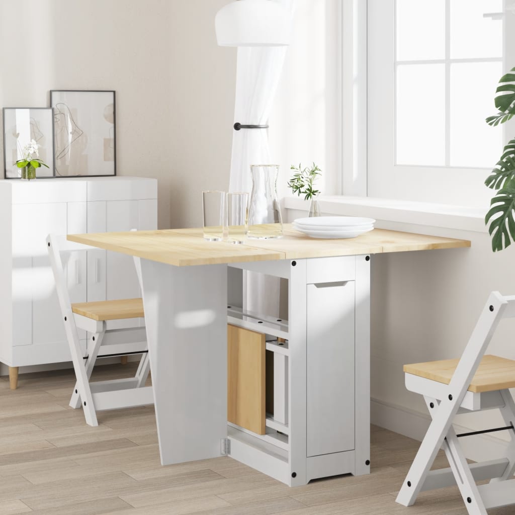 Mesa de Comedor Plegable HKH Corona de Pino Macizo - Blanco