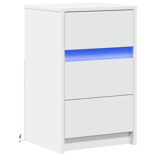 HKH Mesa de Cabeceira com Luzes Led em Derivados de Madeira - Branco