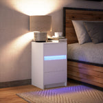 HKH Mesa de Cabeceira com Luzes Led em Derivados de Madeira - Branco