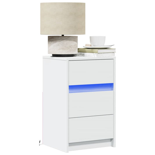 HKH Mesa de Cabeceira com Luzes Led em Derivados de Madeira - Branco