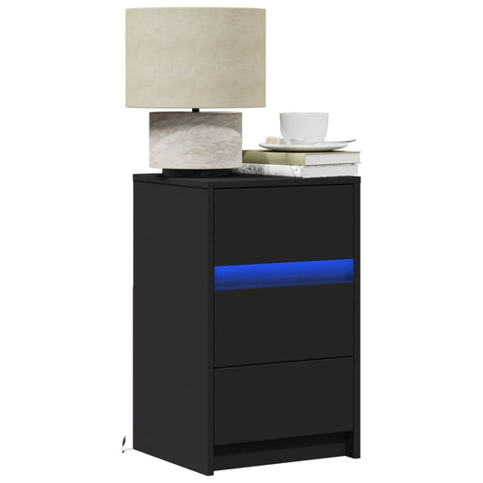 HKH Mesa de Cabeceira com Luzes Led em Derivados de Madeira - Preto