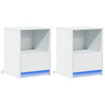 HKH Conjunto de 2 Mesas de Cabeceira com Luz Led em Derivados de Madeira - Branco