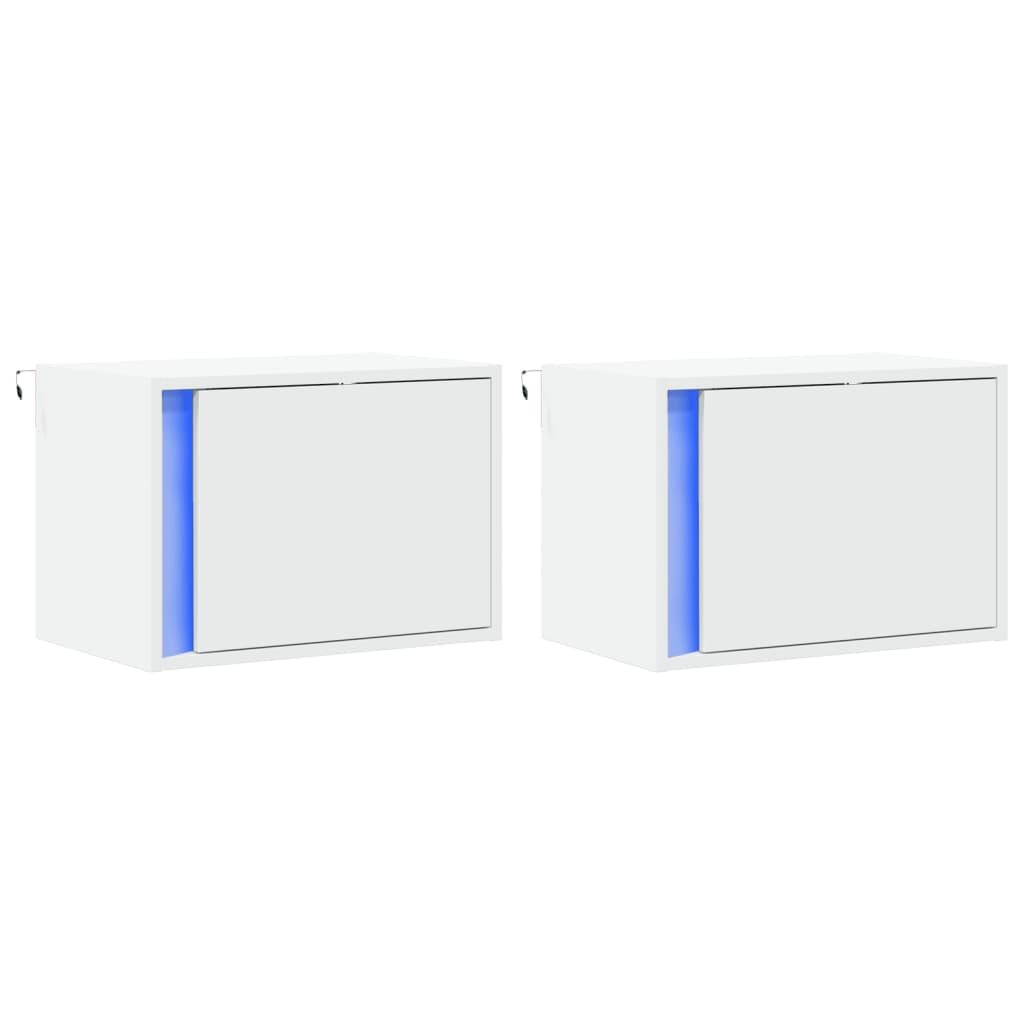 HKH Conjunto de 2 Mesas de Cabeceira de Parede com Luzes Led - Branco