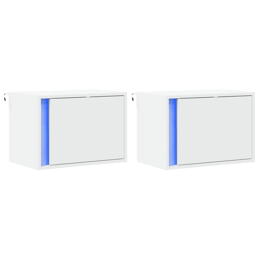 HKH Conjunto de 2 Mesas de Cabeceira de Parede com Luzes Led - Branco