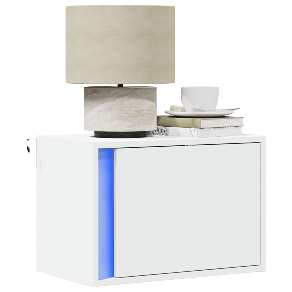 HKH Conjunto de 2 Mesas de Cabeceira de Parede com Luzes Led - Branco