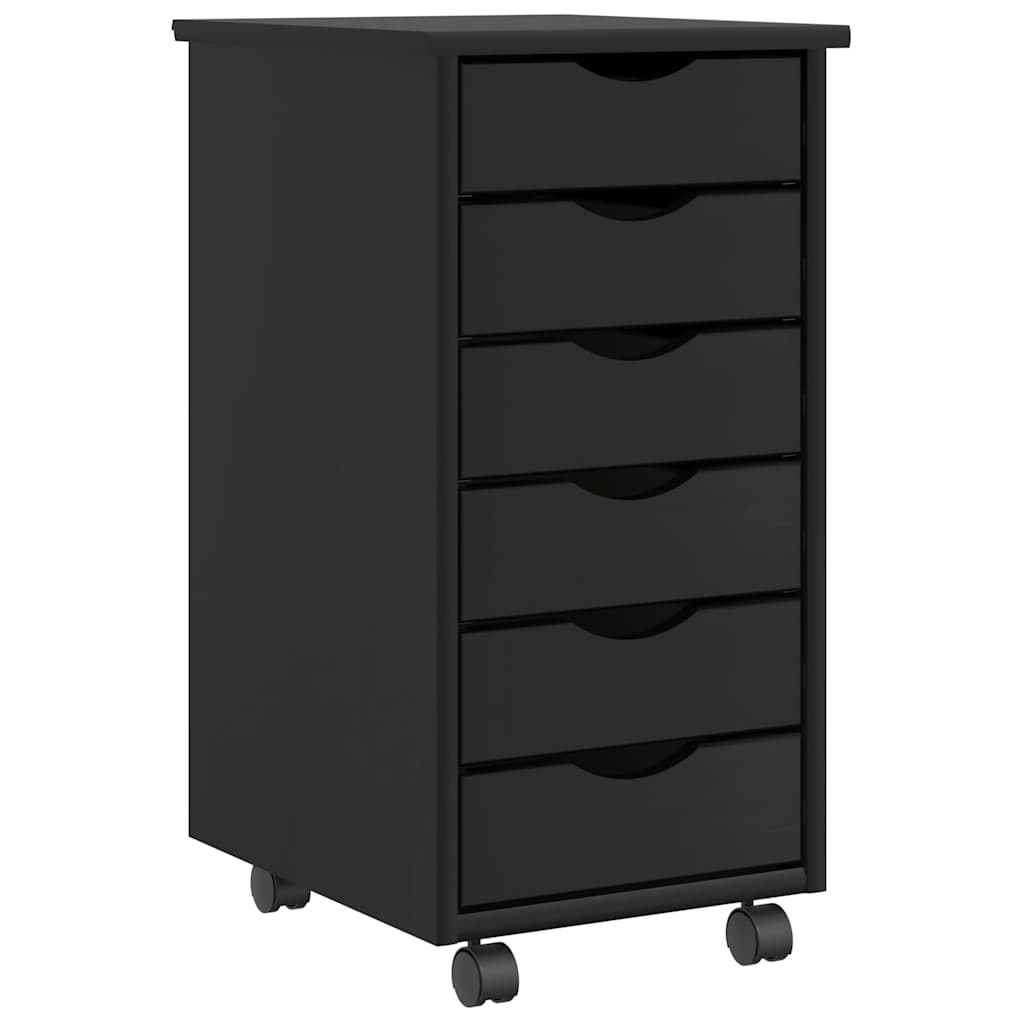 HKH Armario con ruedas y cajones MOSS de madera de pino maciza - Negro