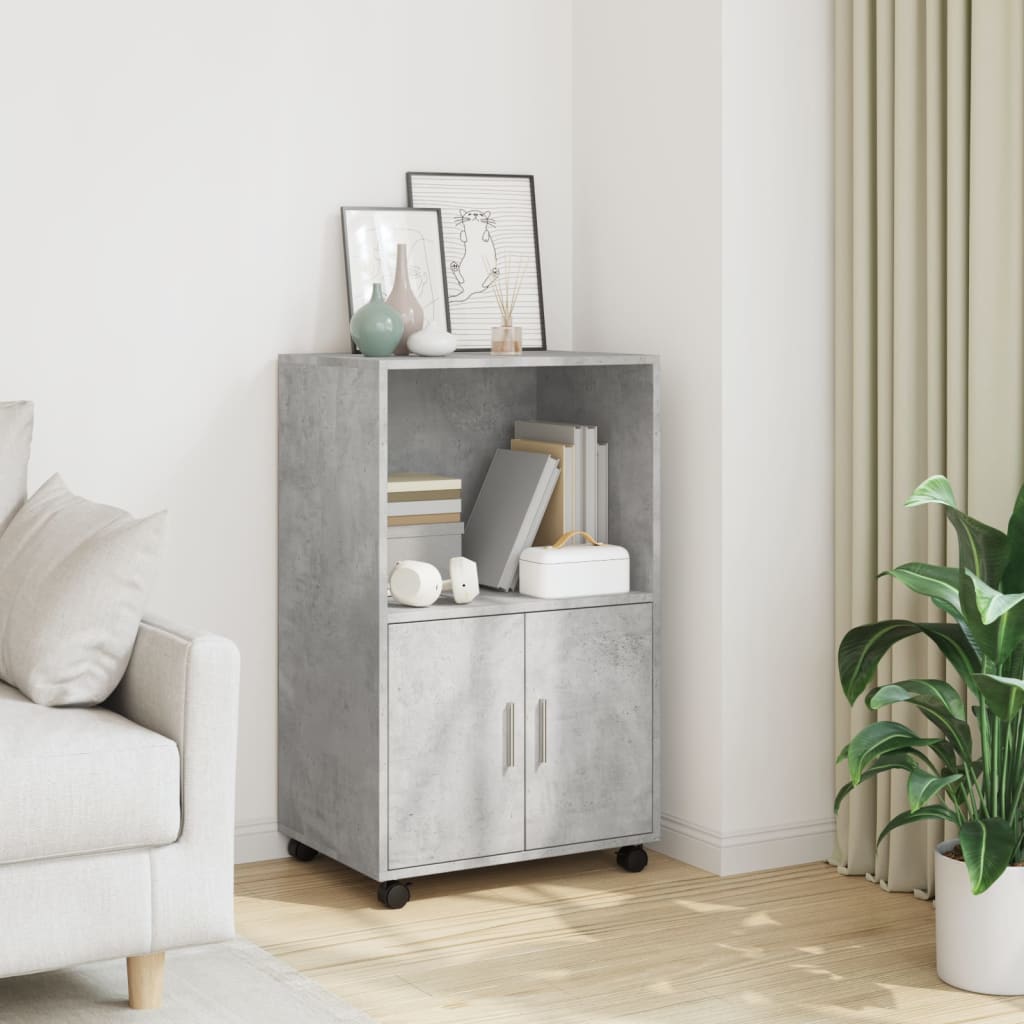 Mueble auxiliar con ruedas de madera HKH 55 X 40 X 91 Cm - Gris-Cemento