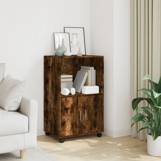 Mueble móvil HKH de derivados de madera con ruedas 55 x 40 x 91 cm - Roble ahumado