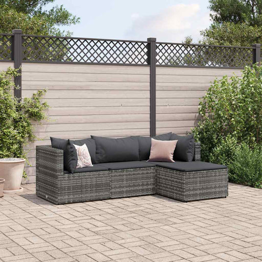 HKH 4 Pcs Conjunto Lounge de Jardim C/ Almofadões Vime Pe - Cinzento