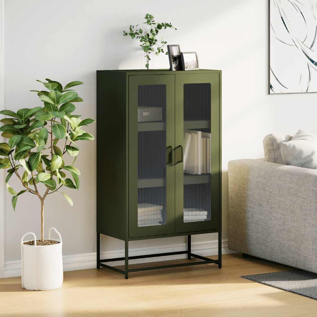 Aparador alto HKH de acero laminado en frío con 2 puertas, 68 x 39 x 123 cm, verde oliva