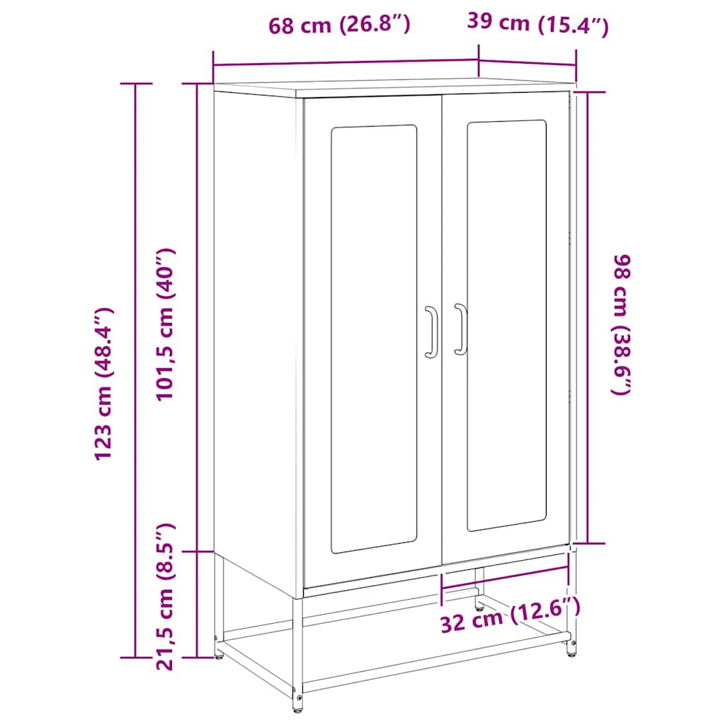 Aparador alto HKH de acero laminado en frío con 2 puertas, 68 x 39 x 123 cm, verde oliva
