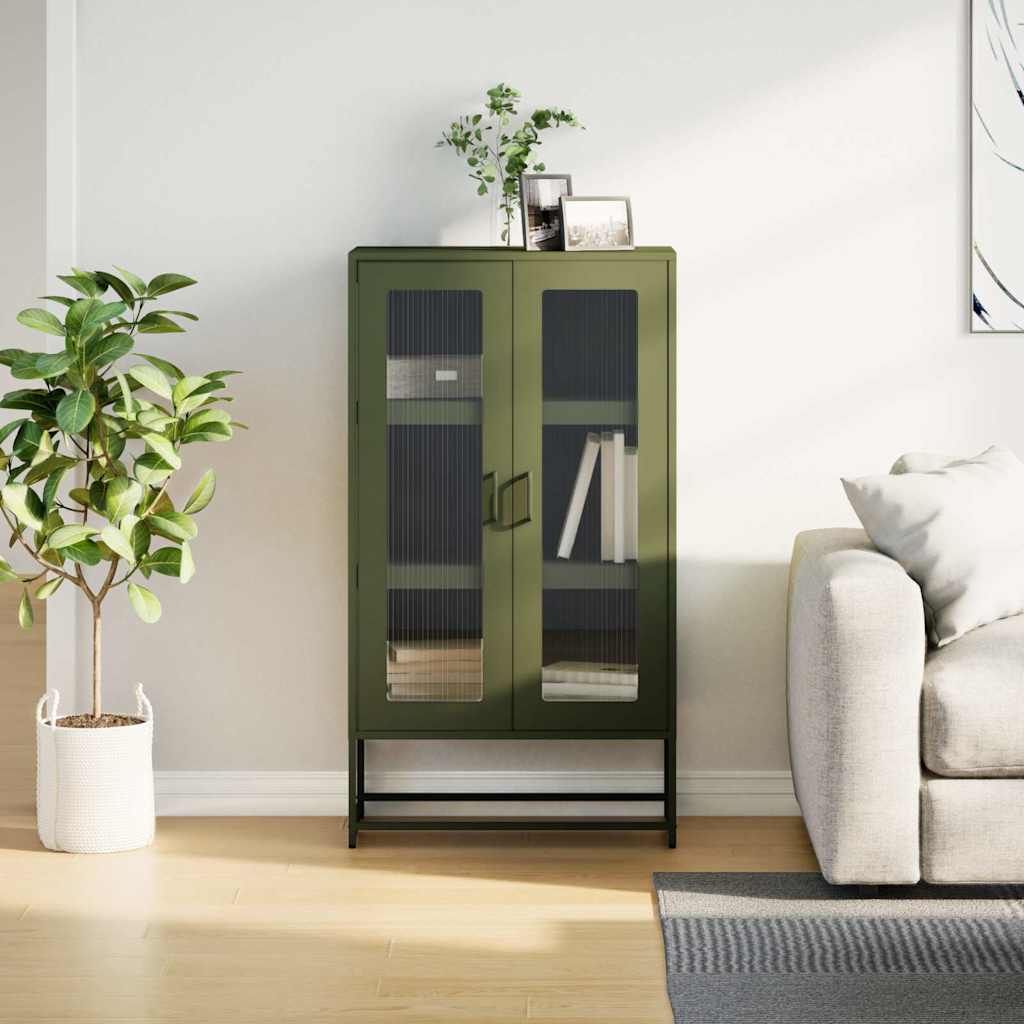 Aparador alto HKH de acero laminado en frío con 2 puertas, 68 x 39 x 123 cm, verde oliva