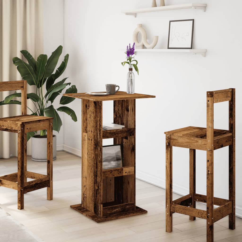 HKH Mesa de Bar con Almacenamiento de Derivados de Madera Madera Vieja
