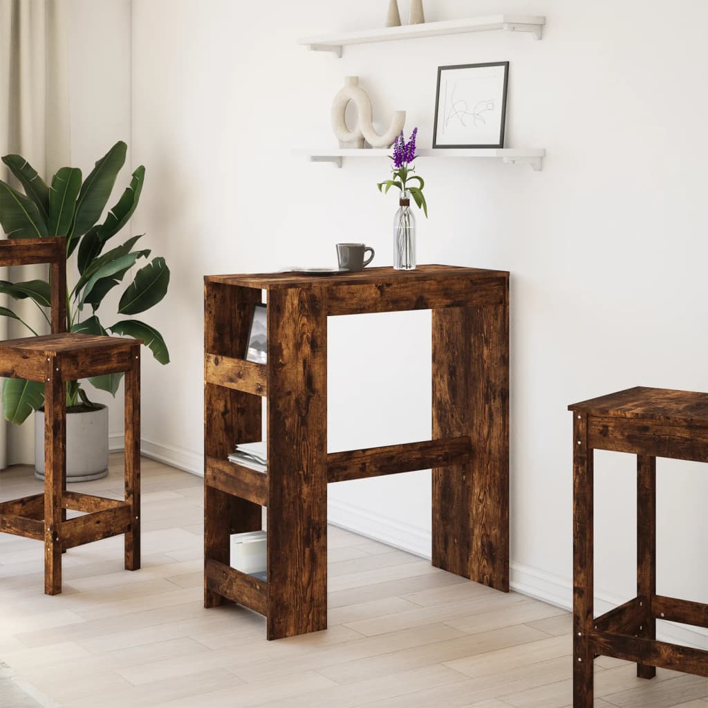 HKH Mesa de Bar con Estantes en Madera Aglomerada Ahumada en Roble