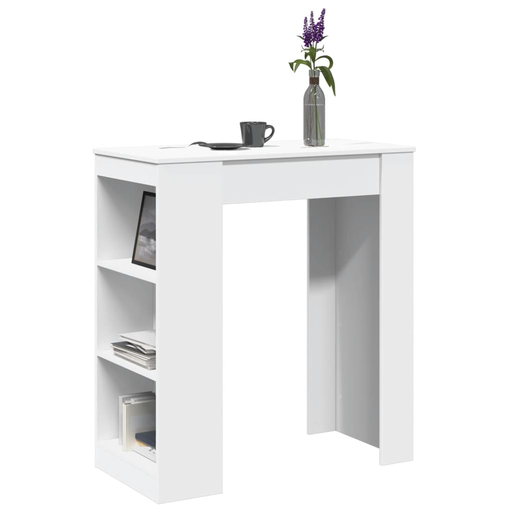 HKH Mesa de Bar com Prateleiras em Derivados de Madeira - Branco
