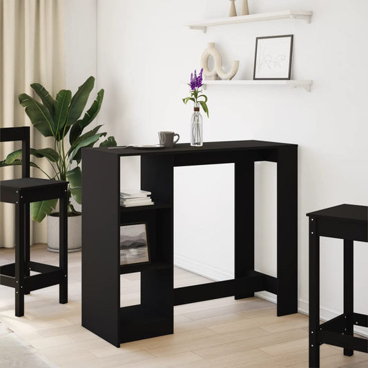 HKH Mesa de Bar com Prateleiras em Derivados de Madeira - Preto
